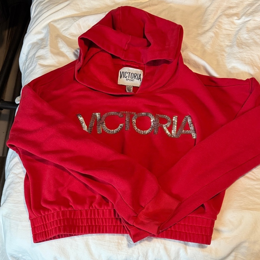 Victoria's Secret Red Hoodie with Silver Logo
